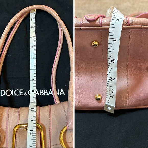 Rare DOLCE & GABBANA Hard to Find Eel Skin Leather Pink w Gold Tone Satchel Bag - Picture 16 of 17